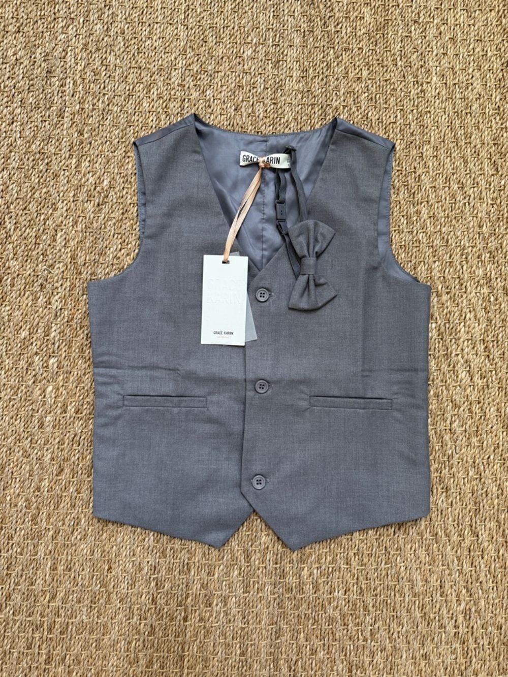 NEW Grace Karin Boys Grey Suit Vest and Bow Tie Size 8